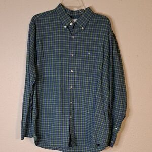Southern Tide Green and Blue Plaid Casual Button Down Shirt